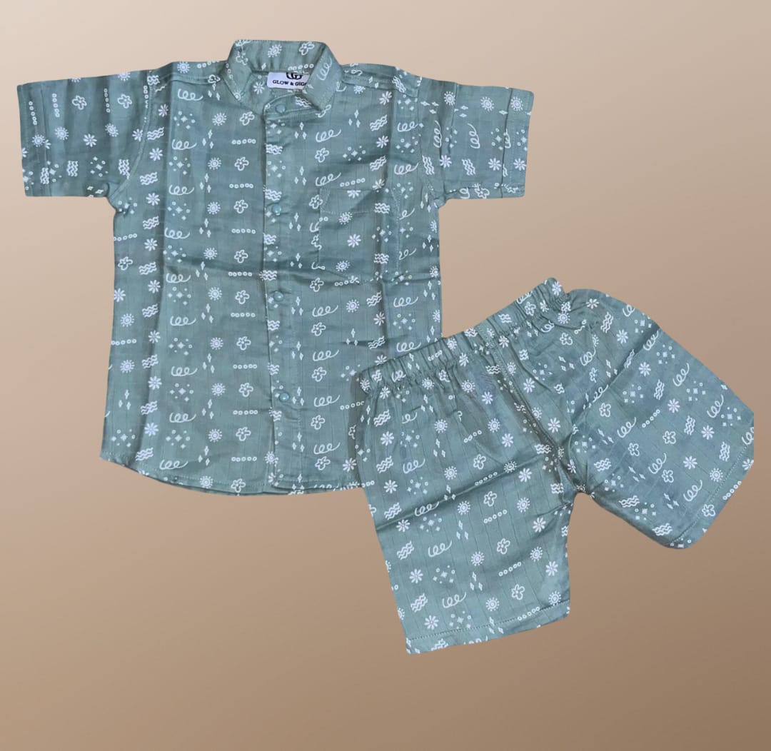Children's pajama set with a pattern on a beige background