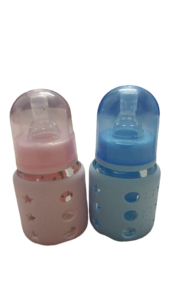 Glow & Giggle Glass Feeding Bottle with Silicone Cover & Handles – 60ml, 120ml & 240ml | BPA-Free Baby Feeding Bottle