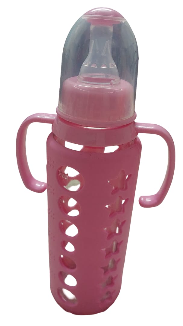 Glow & Giggle Glass Feeding Bottle with Silicone Cover & Handles – 60ml, 120ml & 240ml | BPA-Free Baby Feeding Bottle