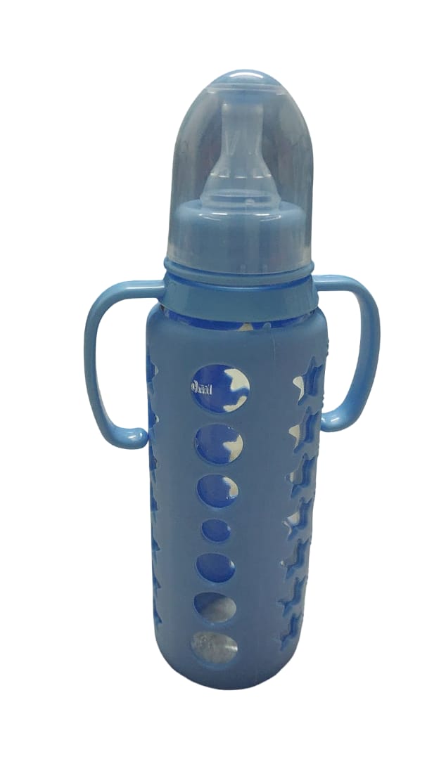 Glow & Giggle Glass Feeding Bottle with Silicone Cover & Handles – 60ml, 120ml & 240ml | BPA-Free Baby Feeding Bottle