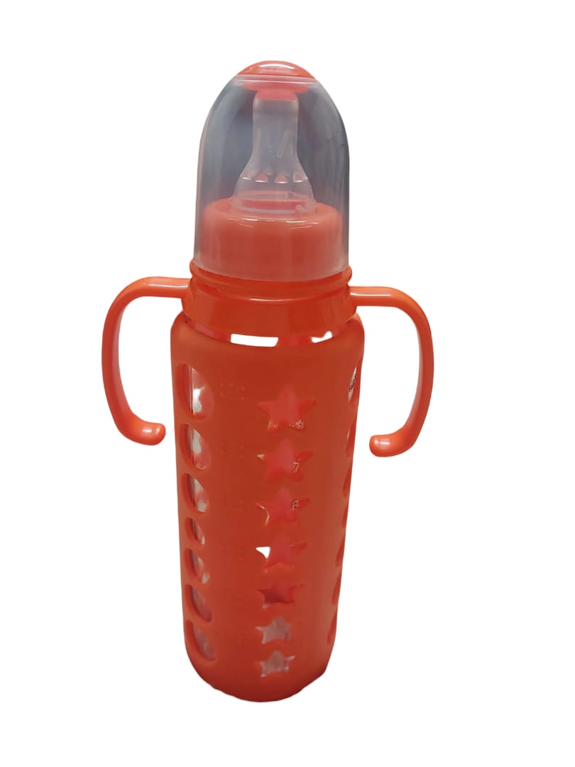 Glow & Giggle Glass Feeding Bottle with Silicone Cover & Handles – 60ml, 120ml & 240ml | BPA-Free Baby Feeding Bottle