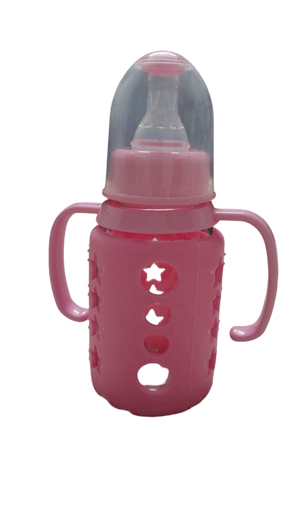 Glow & Giggle Glass Feeding Bottle with Silicone Cover & Handles – 60ml, 120ml & 240ml | BPA-Free Baby Feeding Bottle