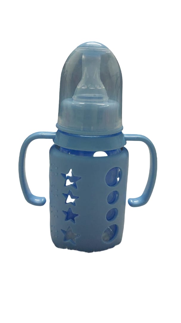 Glow & Giggle Glass Feeding Bottle with Silicone Cover & Handles – 60ml, 120ml & 240ml | BPA-Free Baby Feeding Bottle