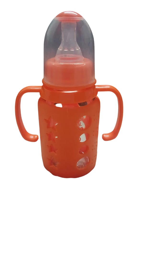Glow & Giggle Glass Feeding Bottle with Silicone Cover & Handles – 60ml, 120ml & 240ml | BPA-Free Baby Feeding Bottle